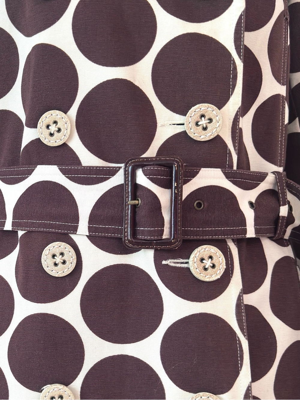 MERONA ~ Chocolate Brown Polka Dot Trench Coat w/Cream Background and Pockets - Picture 6 of 12